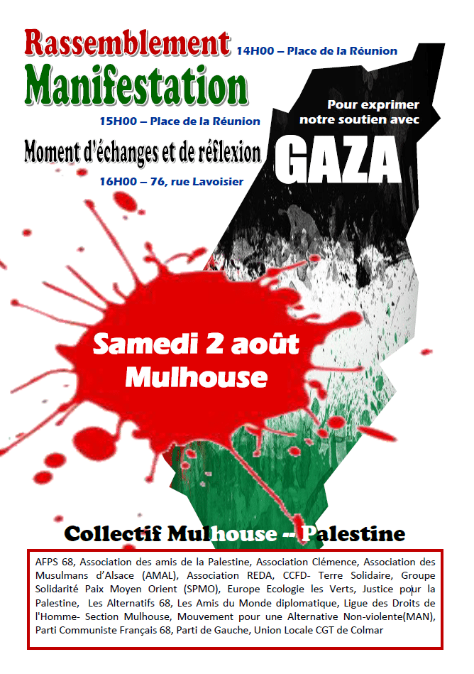 Grande manifestation de soutien au peuple palestinien à Mulhouse samedi 2 août