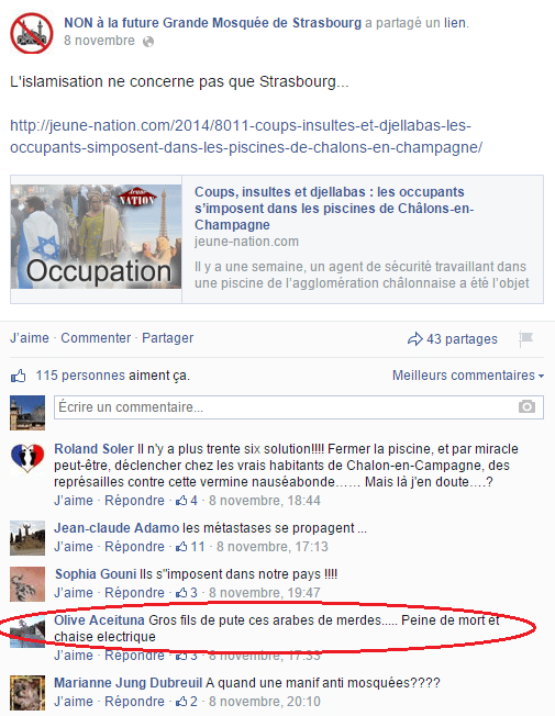 Page Facebook anti mosquée Strasbourg 17