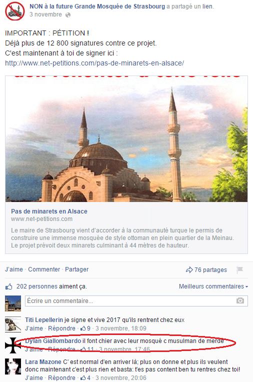 Page Facebook anti mosquée Strasbourg 19