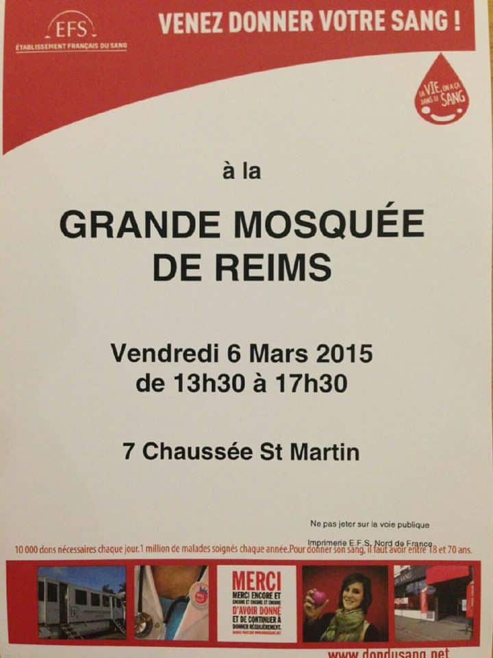 Don du sang à la Grande Mosquée de Reims vendredi 6 mars