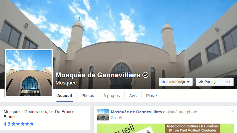 Facebook de la mosquée de Gennevilliers