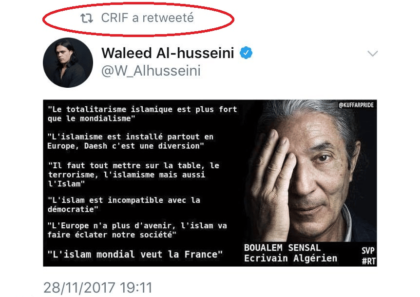 Tweet islamophobe Crif